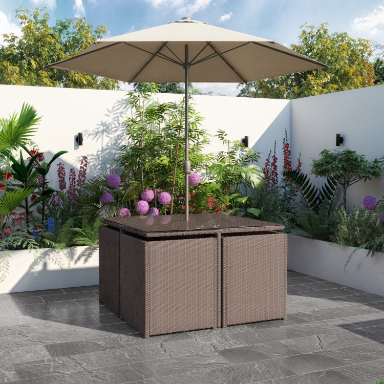 8 Seater Brown Rattan Cube Garden Dining Set - Parasol Included - Fortrose