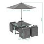 4 Seater Dark Grey Rattan Cube Garden Dining Set - Parasol Included - Fortrose