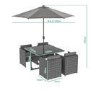 4 Seater Dark Grey Rattan Cube Garden Dining Set - Parasol Included - Fortrose