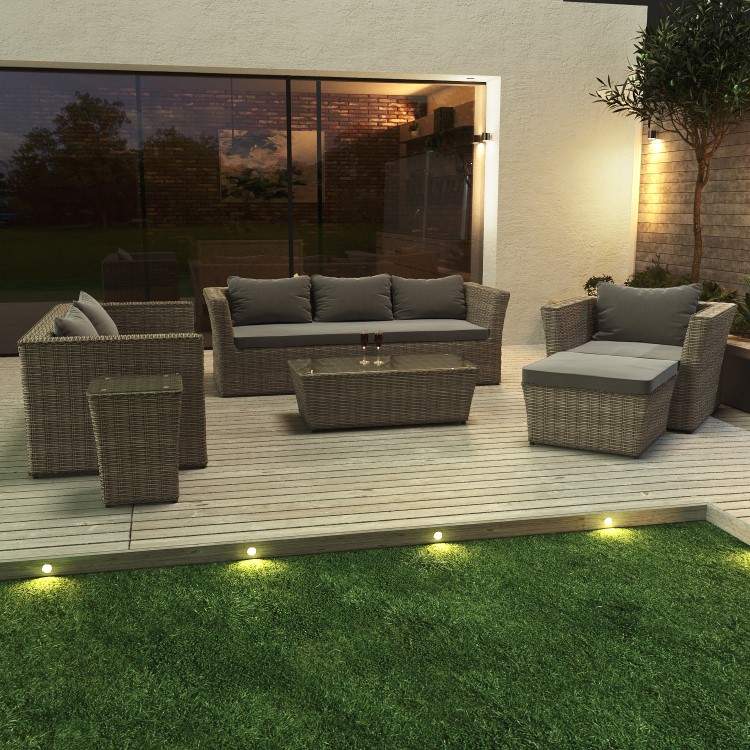 6 Seater Light Grey Rattan Garden Sofa Set  - Fortrose