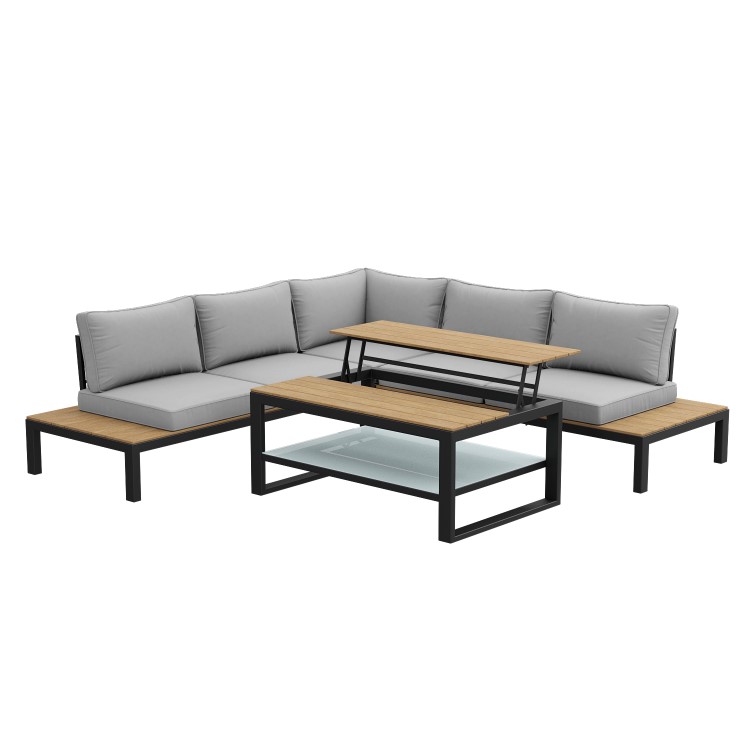 Grey Garden Corner Sofa Set with Adjustable Table - Como