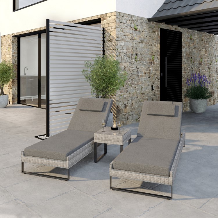 ALMOST PERFECT - Pair of Grey Rattan Reclining Garden Sun Lounger Set