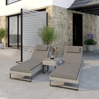 ALMOST PERFECT - Pair of Grey Rattan Reclining Garden Sun Lounger Set ALMOST PERFECT - Pair of Grey Rattan Reclining Garden Sun Lounger Set