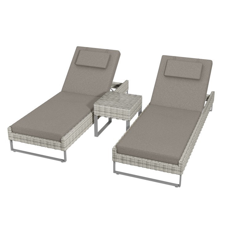 ALMOST PERFECT - Pair of Grey Rattan Reclining Garden Sun Lounger Set