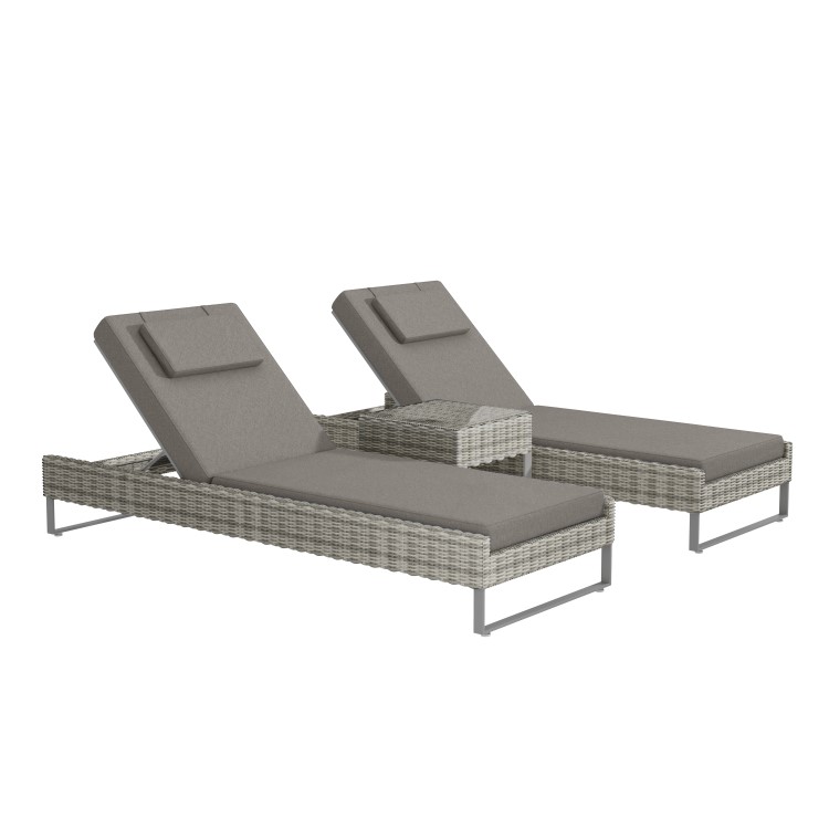 ALMOST PERFECT - Pair of Grey Rattan Reclining Garden Sun Lounger Set