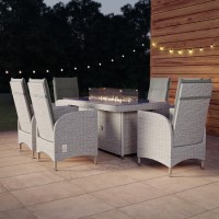 6 Seater Grey Rattan Reclining Garden Dining Set with Fire Pit Table - Aspen 6 Seater Grey Rattan Reclining Garden Dining Set with Fire Pit Table - Aspen