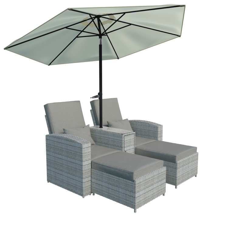Grey Rattan Reclining Sun Loungers with Parasol  - Fortrose