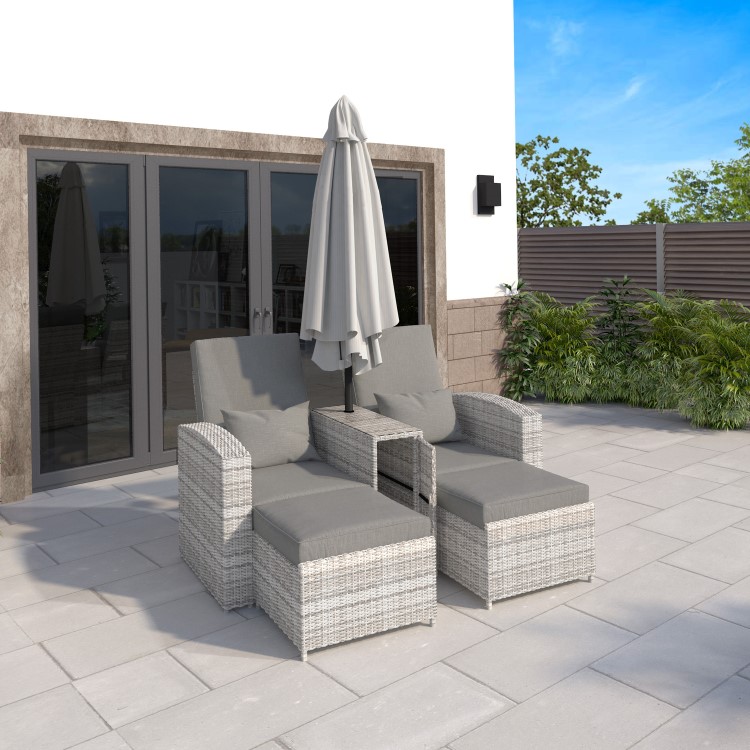Grey Rattan Reclining Sun Loungers with Parasol  - Fortrose