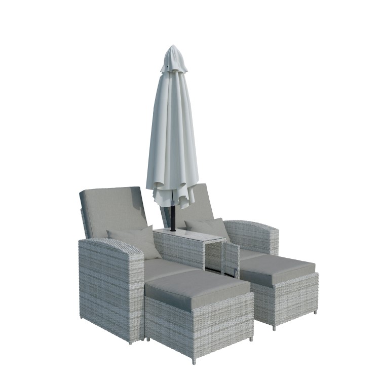 Grey Rattan Reclining Sun Loungers with Parasol  - Fortrose