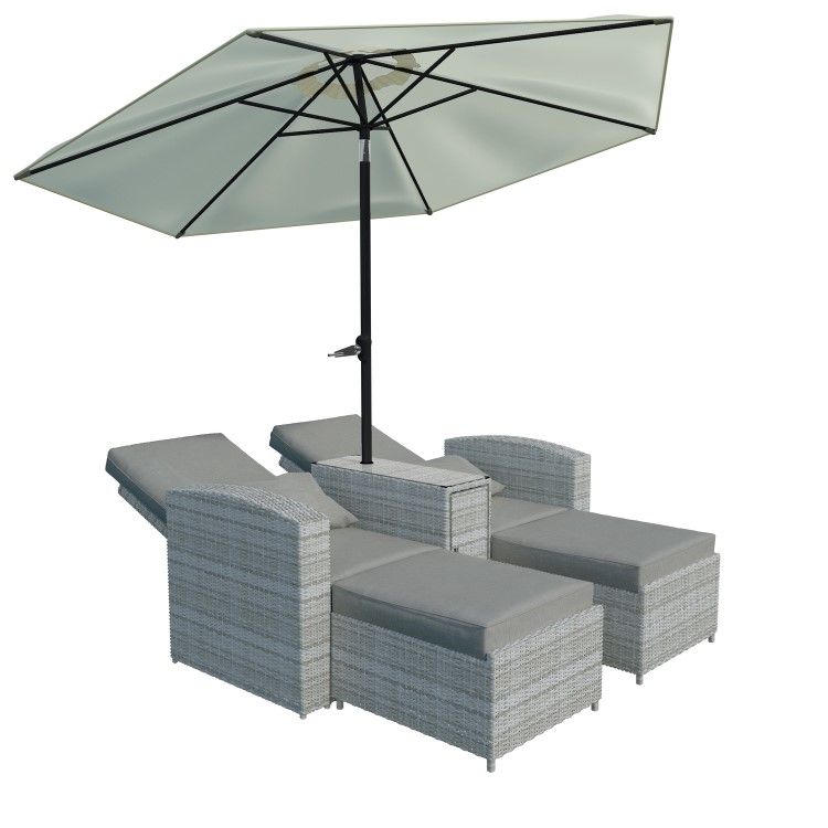 Grey Rattan Reclining Sun Loungers with Parasol  - Fortrose