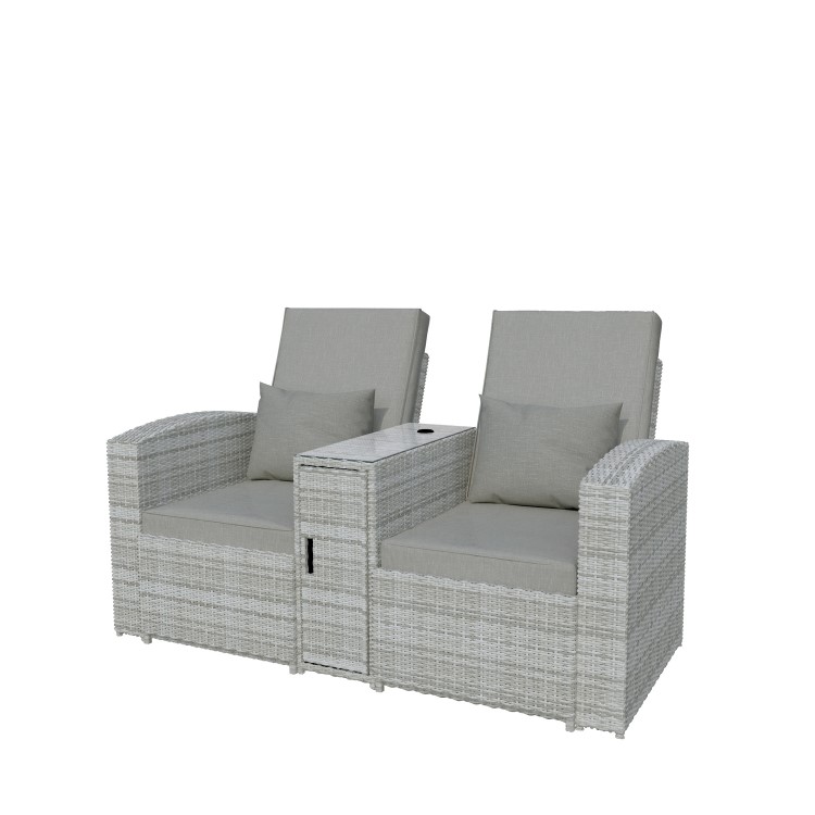 Grey Rattan Reclining Sun Loungers with Parasol  - Fortrose