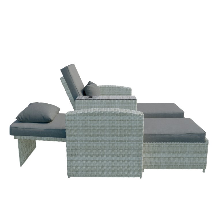 Grey Rattan Reclining Sun Loungers with Parasol  - Fortrose