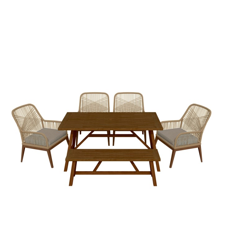 6 Seater Wooden Garden Dining Set with Bench and Chairs - Aspen