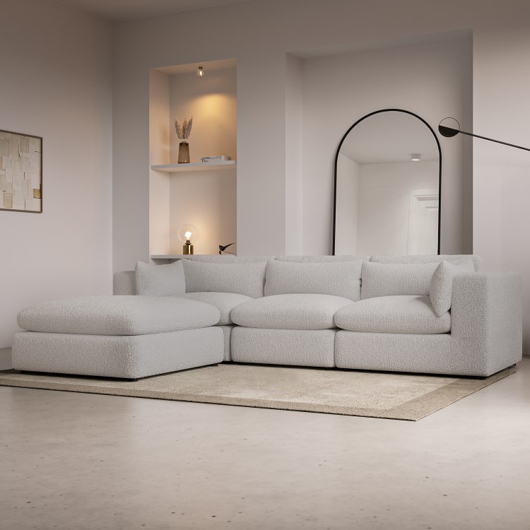 Large Beige Boucle Reversible 4 Seater Chaise Corner Sofa - Hudson