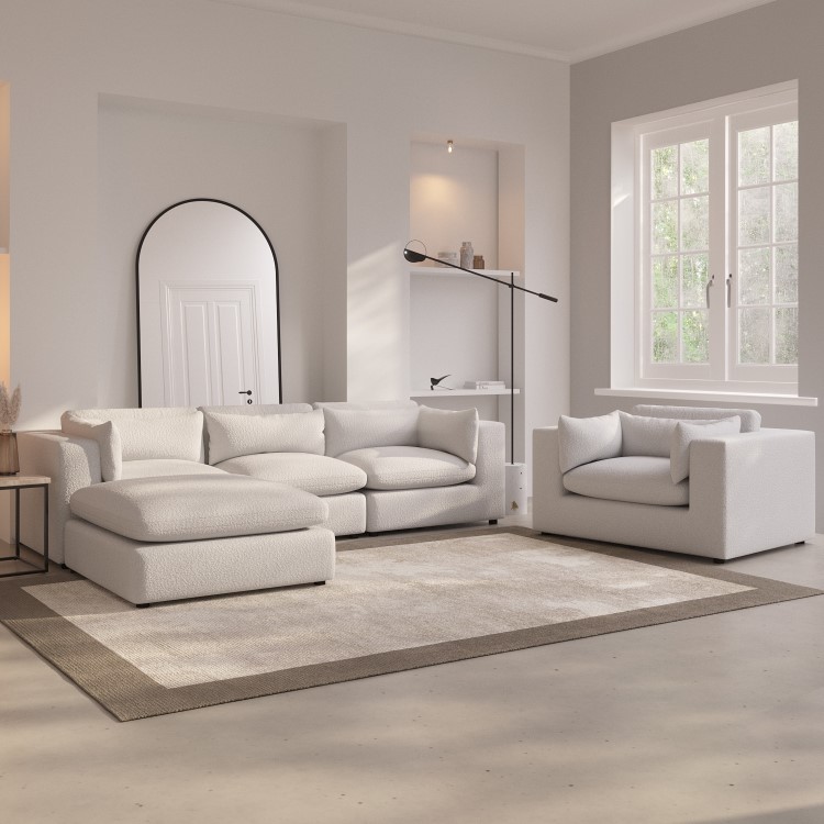 Large Beige Boucle Reversible 4 Seater Chaise Corner Sofa - Hudson