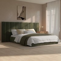 ONLY OPENED - Olive Green Velvet King Size Ottoman Bed with Wide Headboard - Iman