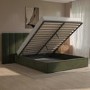 ONLY OPENED - Olive Green Velvet King Size Ottoman Bed with Wide Headboard - Iman