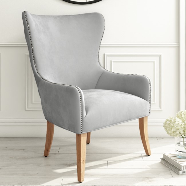 Wingback Armchair with Button Detail in Grey Velvet - Jade Boutique 