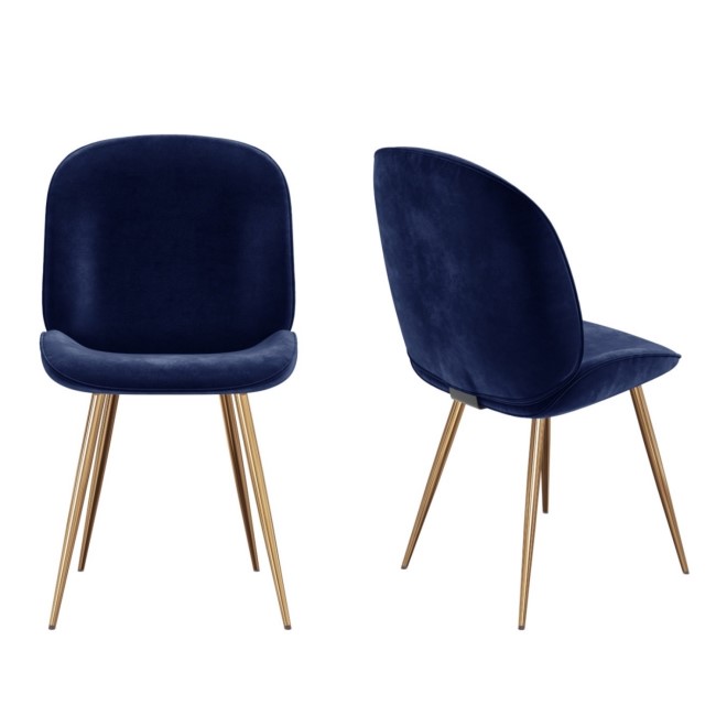 Pair of Velvet Navy Blue and Gold Dining Chairs - Jenna