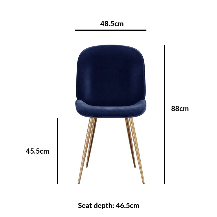 Pair of Velvet Navy Blue and Gold Dining Chairs - Jenna