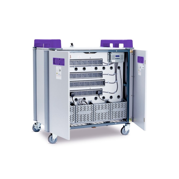 Box Opened LapCabby LAP32VBL 32V Charging Trolley with 32 Vertical Bays for Laptops & Chromebooks