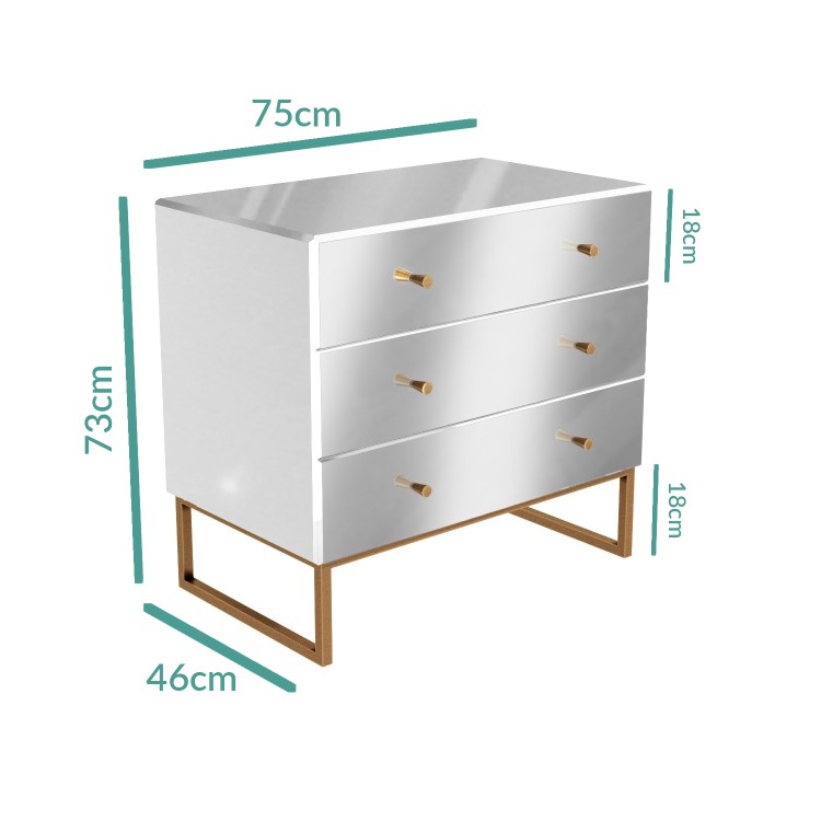 Mirrored Chest of 3 Drawers with Legs - Lola