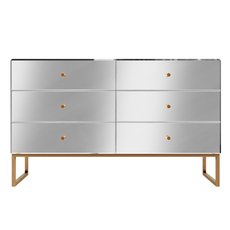 Wide Mirrored Chest of 6 Drawers with Legs - Lola