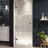 ONLY OPENED - Chrome 8mm Fluted Glass Hinged Shower Door 800mm Left Hand - Matira