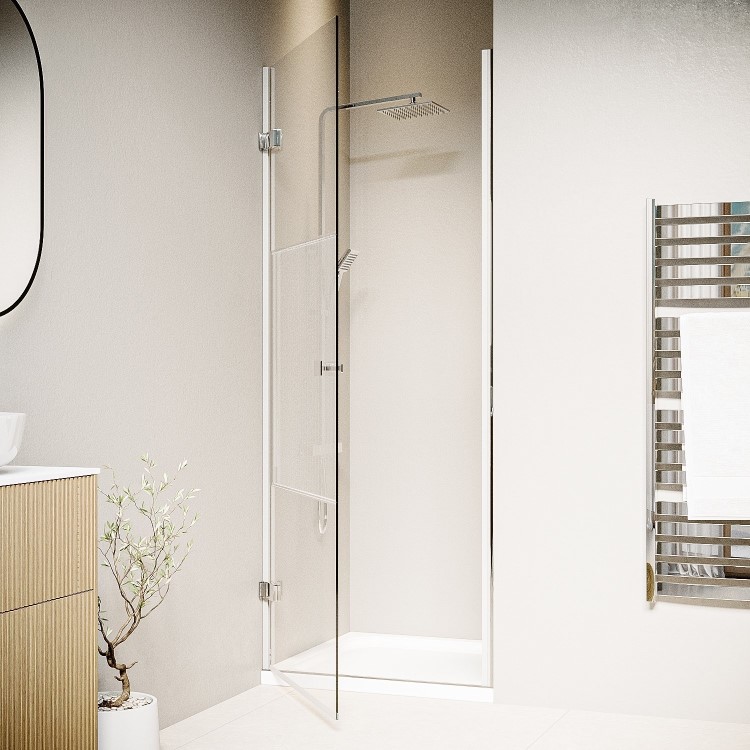 ONLY OPENED - Chrome 8mm Fluted Glass Hinged Shower Door 800mm Left Hand - Matira