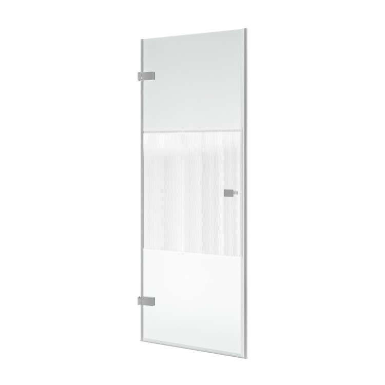 ONLY OPENED - Chrome 8mm Fluted Glass Hinged Shower Door 800mm Left Hand - Matira