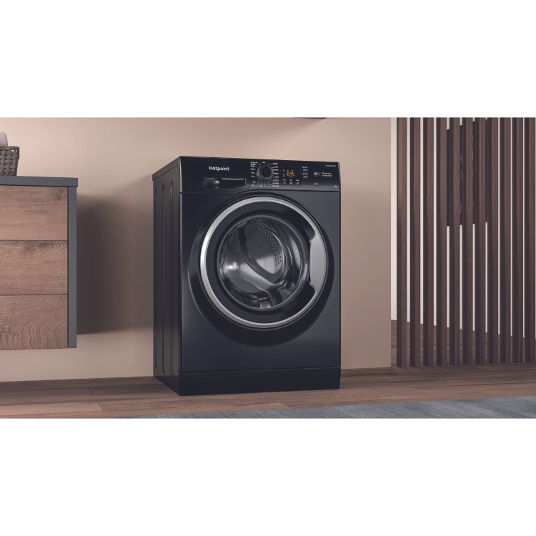 Refurbished Hotpoint AntiStain NSWM846BSUK Freestanding 8KG 1400 Spin Washing Machine Black