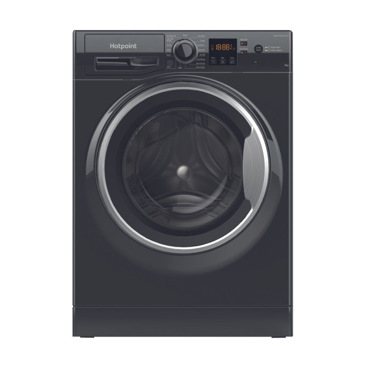 Refurbished Hotpoint AntiStain NSWM846BSUK Freestanding 8KG 1400 Spin Washing Machine Black