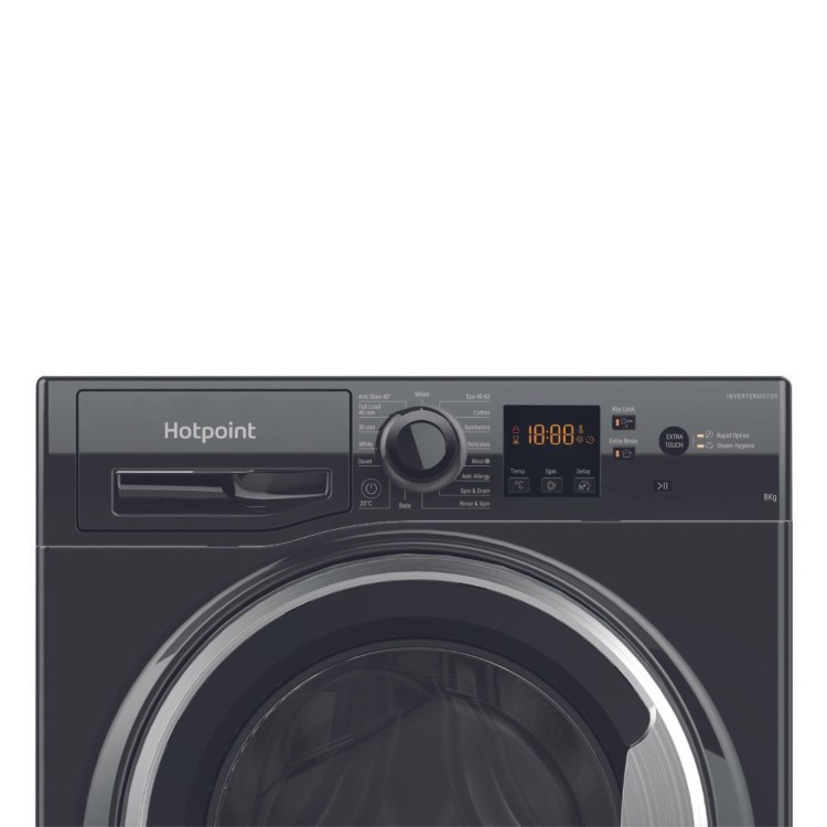 Refurbished Hotpoint AntiStain NSWM846BSUK Freestanding 8KG 1400 Spin Washing Machine Black