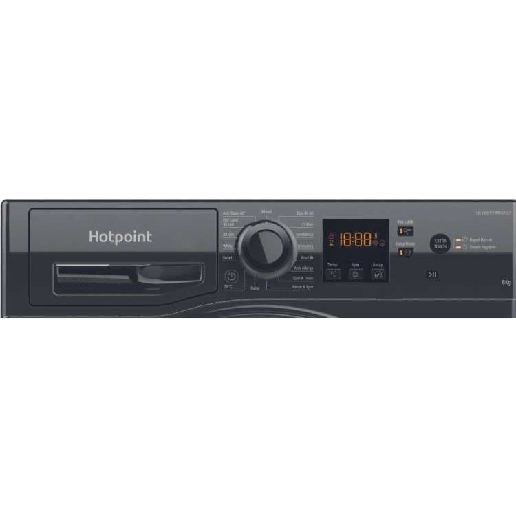 Refurbished Hotpoint AntiStain NSWM846BSUK Freestanding 8KG 1400 Spin Washing Machine Black