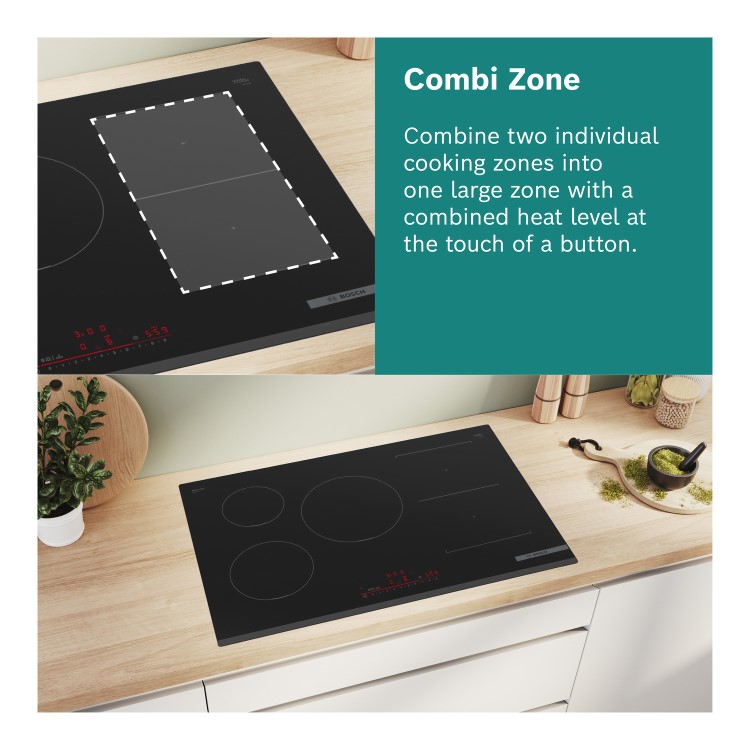 Refurbished Bosch PVS611B16E Series 4 60cm 4  Zone Venting Induction Hob with Combi Zone - Black