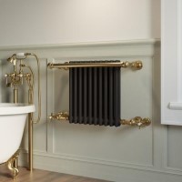 ONLY OPENED - Black and Brass Traditional Column Radiator with Towel Rail 510 x 740mm - Regent