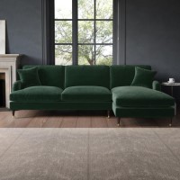 Dark Green Velvet Right Hand Facing 4 Seater Chaise Corner Sofa - Payton 