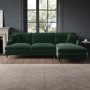 Dark Green Velvet Right Hand Facing 4 Seater Chaise Corner Sofa - Payton 