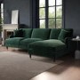 Dark Green Velvet Right Hand Facing 4 Seater Chaise Corner Sofa - Payton 