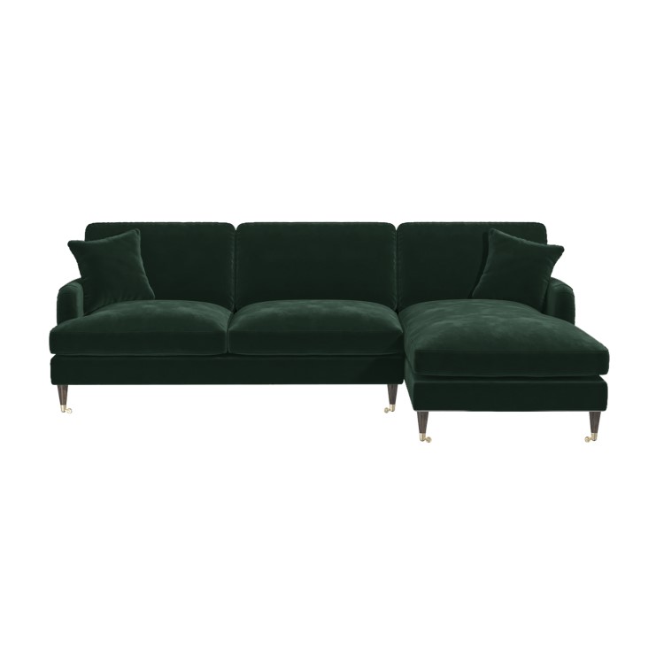 Dark Green Velvet Right Hand Facing 4 Seater Chaise Corner Sofa - Payton 