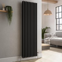 Refurbished - Reggio Midnight Black Vertical Triple Column Traditional Radiator 1500x470mm 4688 BTU - Cast Iron Style