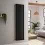 GRADE A1 - Riace Midnight Black Vertical Flat Designer Radiator 1600x408mm Single Panel 2442 BTU