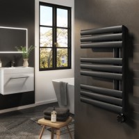 GRADE A1 - Midnight Black Electric Towel Radiator 0.6kW with Wifi Thermostat - H650xW450mm - IPX4 Bathroom Safe