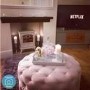 Xena Large Buttoned Footstool in Baby Pink Velvet