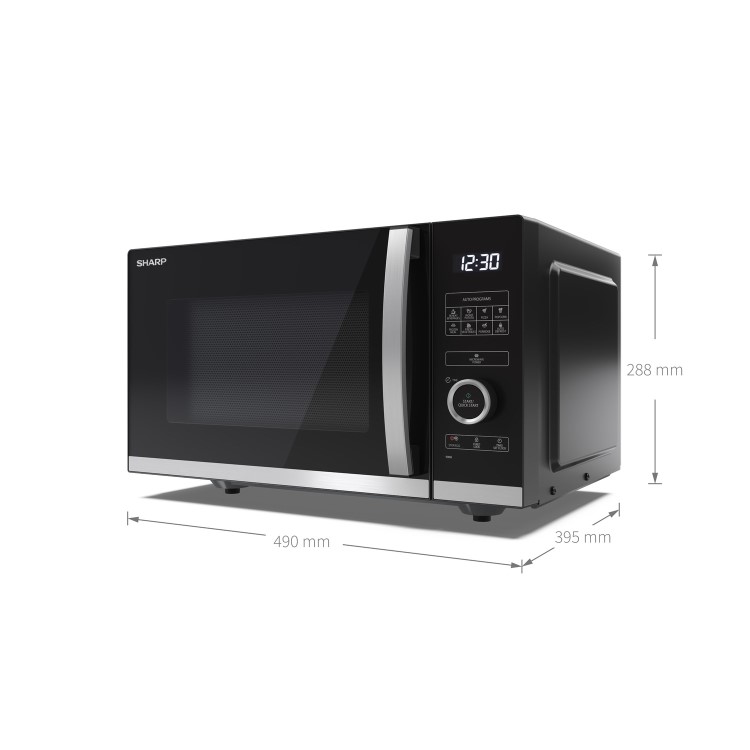 Sharp YC-QS254AU-B 25L Black Flatbed Microwave – 900 W & 8 Auto Programmes