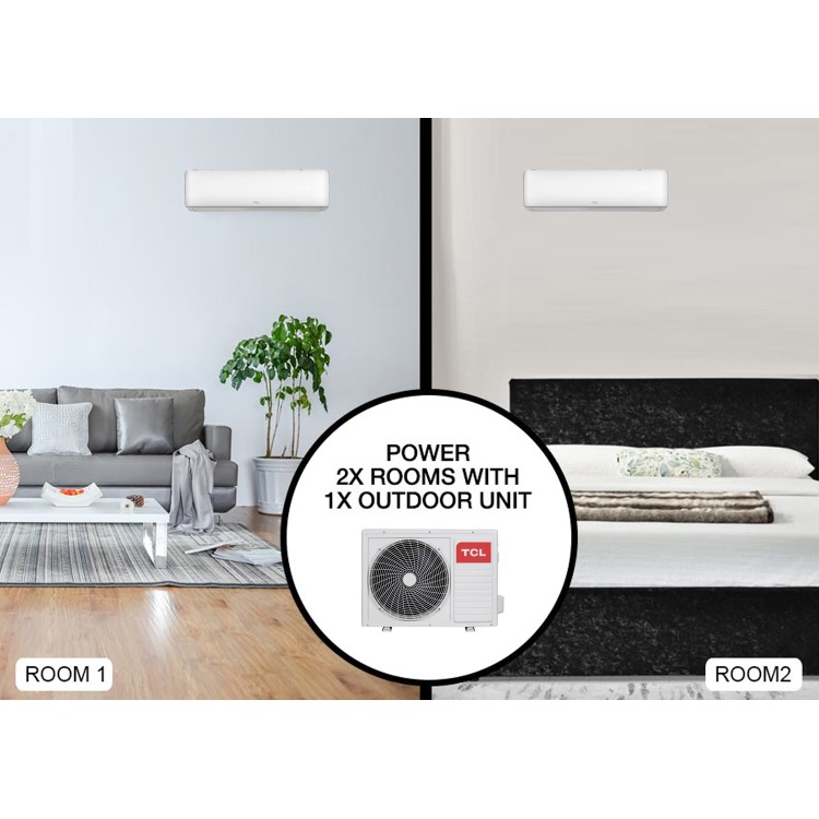 GRADE A1 -  Multi-split 18000 BTU SmartApp WIFI Inverter Wall Air Conditioner with two 9000 BTU indoor units to a single outdoor 