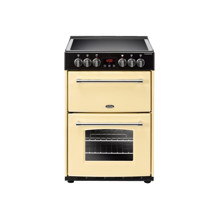Refurbished Belling Farmhouse 60E 60cm Double Oven Electric Mini Range Cooker With Ceramic Hob Cream