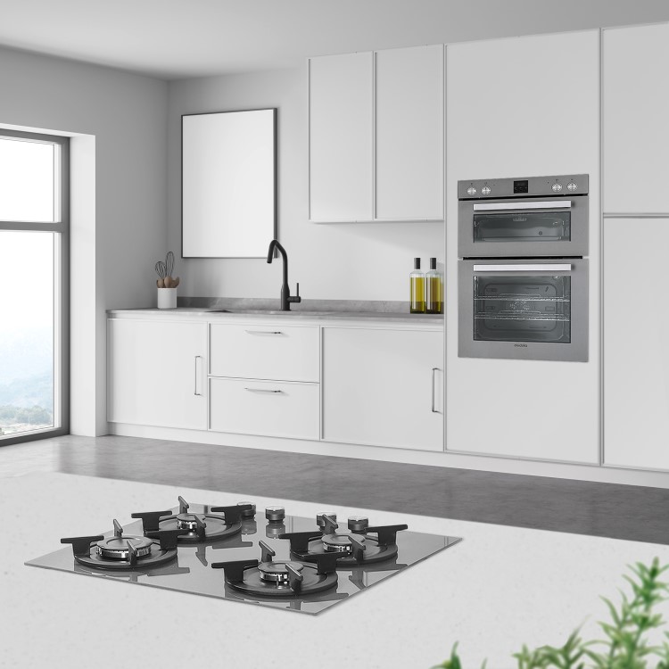 Refurbished electriQ EQDO1LG 60cm Double Built In Electric Oven Grey