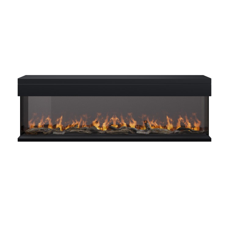 IMPERFECT - 60 Inch Black Inset Electric Media Wall Fireplace with Configurated Front and Side Glass Case - AmberGlo