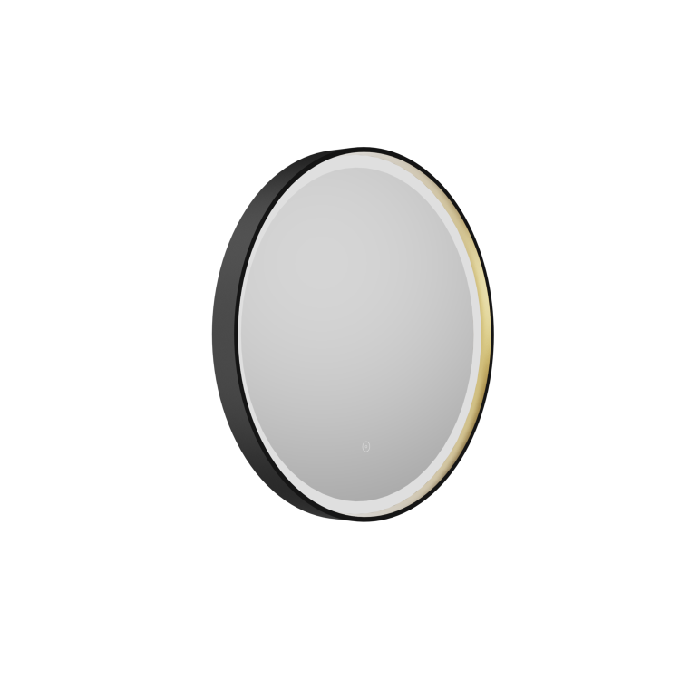 ALMOST PERFECT - Round Black & Brass Heated Bathroom Mirror with Lights 600mm - Arlo